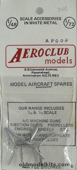 Aeroclub 1/72 (4) Hamilton Standard 3 Blade Two Position 9'6 Diameter Propellers, AP003 plastic model kit